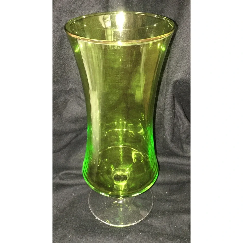 Vintage Green and Clear Glass Pedestal Vase